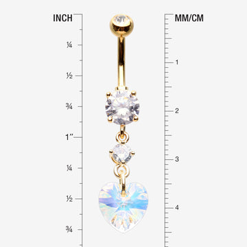 Detail View 1 of Golden Iridescent Sparkle Heart Lumi Belly Button Ring-Clear Gem/Aurora Borealis